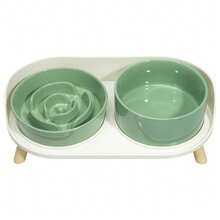 Ceramic Raised Slow Feeder Bowl Set - Small/Medium Dog Elevated Food & Water Bowls With Stand - Helps Reduce Gulping, Non-Slip, Splash-Proof, Microwave , Easy To Clean - 850ml + 290g - View 7