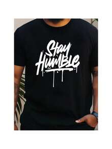 T-shirt da uomo in 100% cotone con design "Stay Humble" - Moda estiva leggera - Maniche corte resistenti, ideali per le avventure all'aria aperta - nero - Visualizzare 1