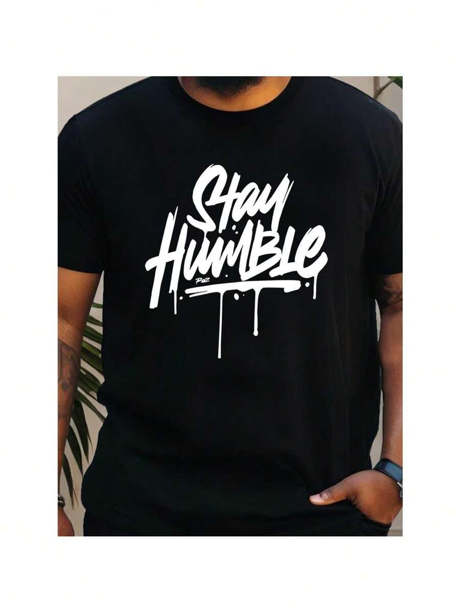 T-shirt da uomo in 100% cotone con design "Stay Humble" - Moda estiva leggera - Maniche corte resistenti, ideali per le avventure all'aria aperta - nero - Visualizzare 1