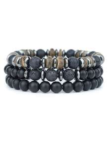 diffone 3 Pcs/Set 8mm Stone Beads Handmade Bracelet Antique Wooden For Men Wristband Jewelry Men - 3-piece Beaded Bracelet Set - View 11