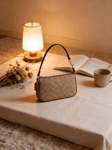 COACH Women's Shoulder Bag In Blocked Signature Canvas Purse Gift For Women Purse And Bags For Women Underarm Bag Satchel Bag Holiday Gift For Her Minimalist: The Elegant Bag Is A Streamlined Classic. Featuring A Zip Closure, The Petite Shoulder Bag Sits Just Beneath The Underarm With The Short-Strap Or It Can Be Carried As A Clutch Our Signature Canvas: The Best Kind Of Mix Up. This Rich, Mixed Leather Design Combines Sophisticated Smooth Leather With Our Signature Canvas - For A Perfectly Iconic Designer Handbag On-The-Go Essentials: This Clutch Bag Features A Zipped Closure To Keep All You - 杏色 - 查看 5
