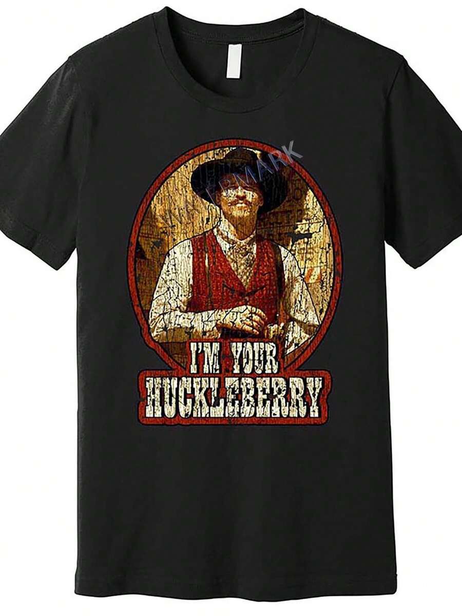 I'M YOUR HUCKLEBERRY Vintage Graphic Black T-Shirt - Casual Crew Neck Design Featuring Classic Circular Image Of A Man In A Hat And Vest, Perfect For Unique Gift Ideas And Everyday Wear - màu đen - Xem 1