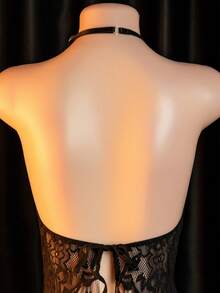 性感内衣，薄纱蕾丝睡裙，两件套：连衣裙+丁字裤，女士连衣裙和性感内衣套装 - 黑色 - 查看 6