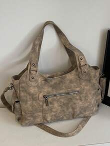 复古简约大容量时尚学生/上班通勤手提包 - 卡其色 - 查看 3