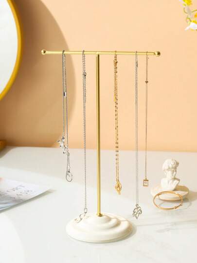 1pc Simple Metal T-Shaped Jewelry Stand, Suitable For Storing Bracelets, Necklaces, Rings, Watches And Other Accessories. Necklace Display Rack/Jewelry Display Box, Specially Designed For Women And Girls, Ideal For Home Decor, Wedding Celebration, Bridesmaid Gift, Valentine's Day Gift, And Back-To-School Season Gift ,Room Decor
