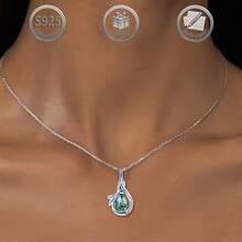 1 pieza Elegante y lujoso collar colgante de plata 925 con ágata en forma de gota de agua, adecuado para uso diario, fiestas y como regalo para mujeres - Plateado - Ver 8