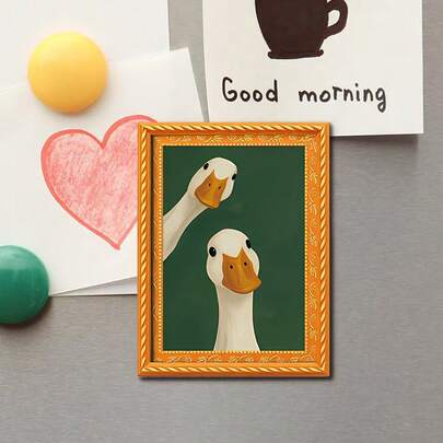 1pc Funny Cute Duck Pattern Fridge Magnet, Mini Frame Shaped, Small Creative Frame Wall Decor, Wooden Craft, Amusing Home Decor, Must-Have For Animal Lovers, Quirky Home Accessory, Holiday Gift