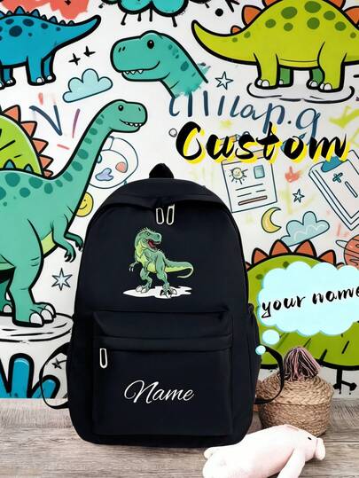 A Personalized Large Capacity Casual Multipurpose Backpack, Printed With Cartoon Dinosaur Pattern, Very Suitable For School Use. You Can Customize Your Name Or Holiday Greetings. The Backpack Has Adjustable Shoulder Straps And A Cute, Fashionable Design. This Is A Multifunctional, Decorative, Stylish, Colorful, And Charming Gift.