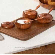 Wooden Seasoning Jar Spice Container Household Retro Salt Bowl With Cover Sugar Seasoning Box Condiment Can Creative Kitchen Gadgets - Multicolor - View 7