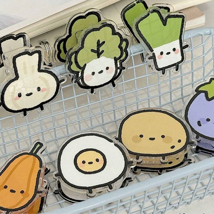 7pcs Vegetable Shaped Memo Clips - Cartoon, High-Quality, Double-Sided, Acrylic PP Clips, Storage Clips, Document Clips - A - View 1