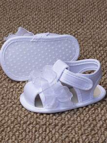 0-1岁婴儿学步鞋，花朵装饰凉鞋 - 白色 - 查看 9