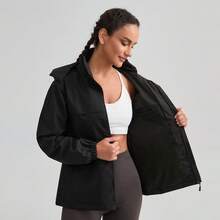 1 buah Jaket Windbreaker Colorblock, Mantel Olahraga Luar Ruangan Ringan Tahan Air Berkerudung untuk Wanita Musim Semi/Musim Gugur Warna Hitam - Hitam - View 11
