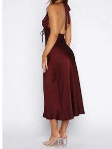 Polka Dot Sexy Elegant Backless Party Cocktail Dress For Women Wedding Spring - Red - View 2