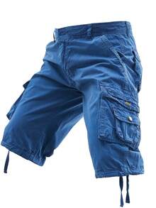 Men's Cotton Cargo Shorts Multi-Pocket Tactical Shorts With Button Closure Pockets, Breathable Casual Shorts For Summer Outdoor Activities Hiking Fishing And Camping - 藍色 - 查看 6