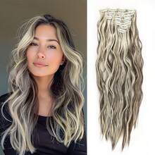 7pcs/Set Curly Hair Extensions, Corn Silk Hair Pieces, Ombre Wavy Hair Clip-In Extensions - Dark Brown - View 17