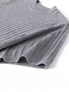 1 pieza Suéter de cuello redondo para hombre con textura y rayas de manga corta - Gris Claro - Ver 6