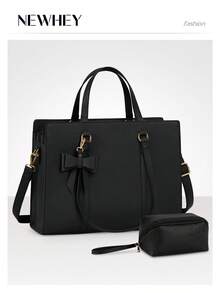 NEWHEY 15.6英寸女士笔记本电脑包，防水皮革笔记本电脑公文包，大容量轻便商务笔记本电脑手提包，专业办公工作包 - 彩色 - 查看 1