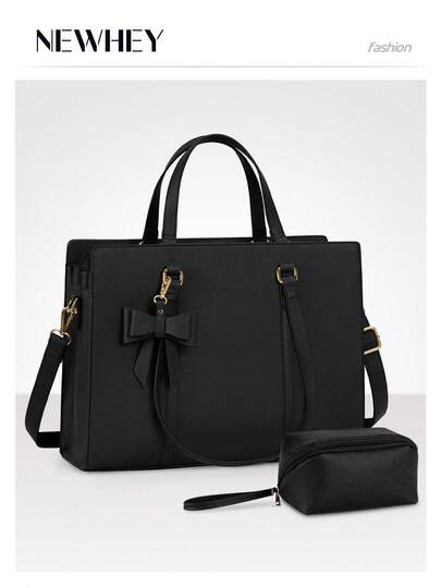 NEWHEY 15.6英寸女士笔记本电脑包，防水皮革笔记本电脑公文包，大容量轻便商务笔记本电脑手提包，专业办公工作包