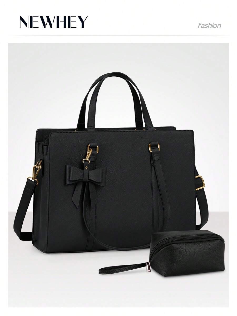 NEWHEY 15.6英寸女士笔记本电脑包，防水皮革笔记本电脑公文包，大容量轻便商务笔记本电脑手提包，专业办公工作包 - 彩色 - 查看 1