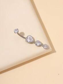 1 pieza Anillo de ombligo de titanio de diseño con forma de corazón, adecuado para uso diario - Plateado - Ver 5