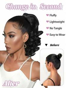 12-Inch Synthetic Fiber Wavy Ponytail Hairpiece, Natural Looking Clip-On Short Ponytail Wig, Fashion Hair Accessory, Elegant Hair Clip, Suitable For Autumn And Winter - Multicolor - View 7