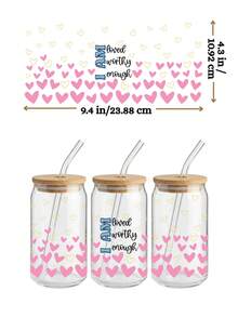 4张/套 心理健康主题UV DTF转印贴纸，适用于16盎司利比玻璃杯（9.4x4.3英寸），包含自我关爱、积极肯定语等防水图案，无需加热即可使用，是送给治疗师的励志礼物。 - Mental Health 04 - 查看 4