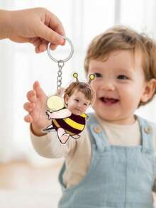 1个定制蜜蜂头像钥匙扣，可爱卡通蜜蜂亚克力钥匙扣挂件，可定制姓名，轻巧耐用，便携配件，适合儿童、情侣和朋友，生日礼物、节日礼物，钥匙扣背包装饰 - 彩色 - 查看 3