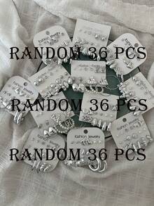 Bộ 18/36 chiếc bông tai ngọc trai giả tối giản thời trang hình trái tim, hoa, sao biển, bướm, xoắn bất đối xứng, thích hợp làm quà tặng cho nữ, phù hợp cho hẹn hò, du lịch, đi làm hàng ngày hoặc dự tiệc. - Bạc - Xem 7