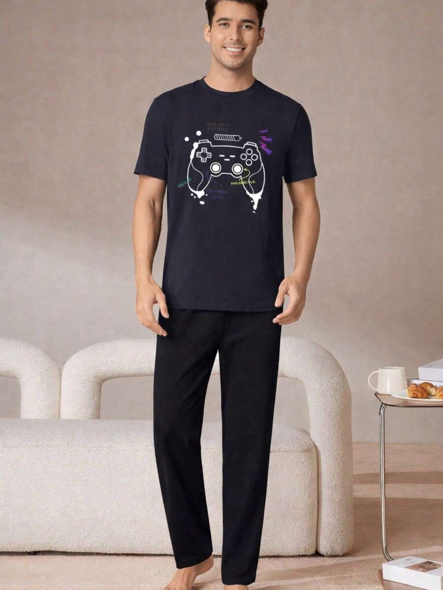 Men Cottonline Relaxed Good Quality Round Neck Long Sleeve And Pants Regular Loungewear Set - Navy Blue - View 1