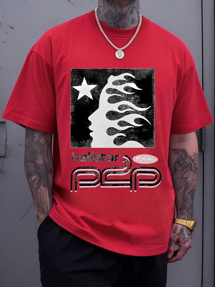 The Star And Flame Silhouette Represents Individuality And Passion Plus Size T Shirt 100% Cotton A Symbol Of Dreams And Energy Makes This T Shirt An Awesome Statement Piece - 紅色 - 查看 1