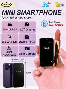 SERVO Mini Smartphone Android 8.1 System 3.0-Inch HD Display Dual SIM Dual Standby 3G WCDMA Cellular WiFi And GPS Portable Smart Compact Phone - Black - View 16