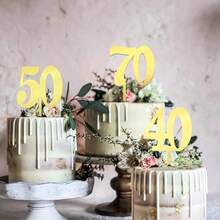 1pc/3pcs Minimalist Gold Acrylic Number 18 21 30 40 50 60 Anniversary Birthday Party Cake Topper - Multicolor - View 6