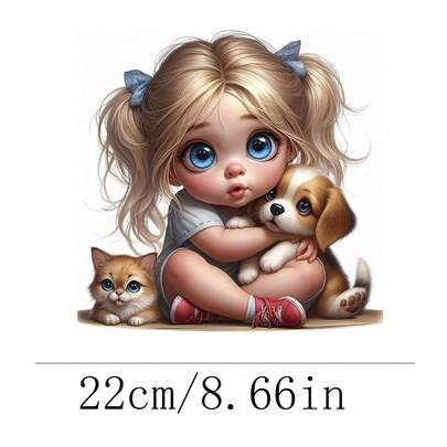 1pc/2pcs/3pcs Cute Girl Thermal Transfer Stickers, Warm And Healing Style, Iron-On DIY Clothing Accessories, Suitable For Children's Wear, Parent-Child T-Shirts, Hats, Bags