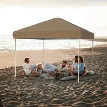Carpa plegable resistente de 3 x 3 m – Refugio solar comercial impermeable para exteriores – 3 alturas ajustables – Estructura metálica robusta – Fácil de instalar – Bolsa de transporte con ruedas – I - Caqui - Ver 3