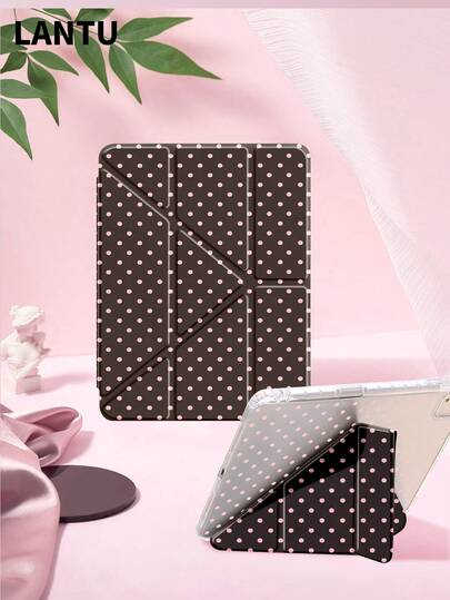 1 件装极简咖啡色波点图案平板电脑保护套，升级版 Y 型折叠设计，多角度支架，兼容 Apple iPad 10.2 英寸/iPad Pro 11 英寸（2020/2021 款）、iPad (A16) 11 英寸第 11 代（2025 款）、iPad 第 9/10 代、Apple Air 4 代 10.9 英寸、Galaxy Tab S6 Lite 10.4 英寸等，防摔，带 Apple Pencil 插槽，支持睡眠/唤醒功能，是送给亲朋好友的浪漫礼物。