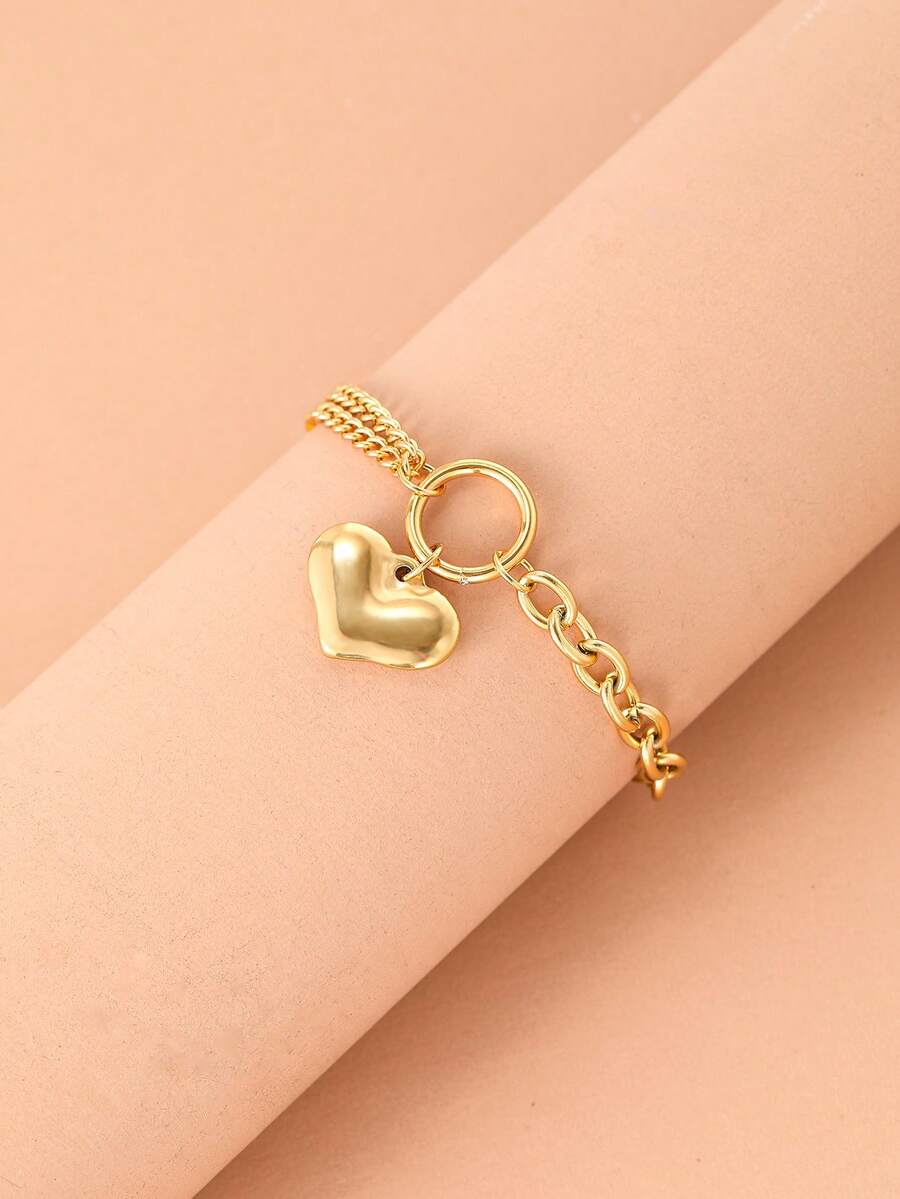 1 Stainless Steel Love Ring Double Titanium Bracelet European And American Style Gold Luxury Niche Girls Daily Dating Valentine's Day Accessories. - Bracelet - View 1