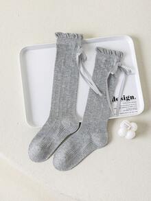 1/3 Pairs Minimalist Spring/Summer Girls Lace Bow Mid-Calf Socks, Versatile Breathable Sweet Cute Princess Leg Warmers, Casual Daily/School Wear - Multicolor - View 20