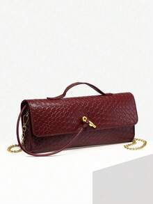Women's Retro Minimalist Faux Woven Texture Angora Red Vintage Flap Lock Large Capacity Clutch Handbag, Shoulder Bag For Parties, Outings And Daily Use, Vegan Leather, New Arrival Crossbody Bag, Fashionable Long Clutch Purse, Suitable For Spring/Summer - 酒紅色 - 查看 2