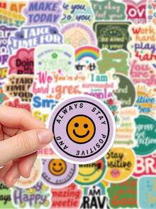 50pcs Positive Affirmation Stickers Inspirational English Aesthetic For Journal, Phone Case, Tablet, Water Bottle, Desk, Luggage, Waterproof Decals - Multicolor - View 7