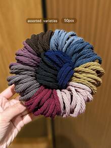 50个/包 韩式弹力发圈，时尚日常发饰 - 彩色 - 查看 4