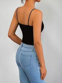 Sexy Fashionable Versatile Deep V-Neck Lace Patchwork Semi-Sheer Backless Camisole Top For Women, New Spring/Summer Casual Black - Black - View 3