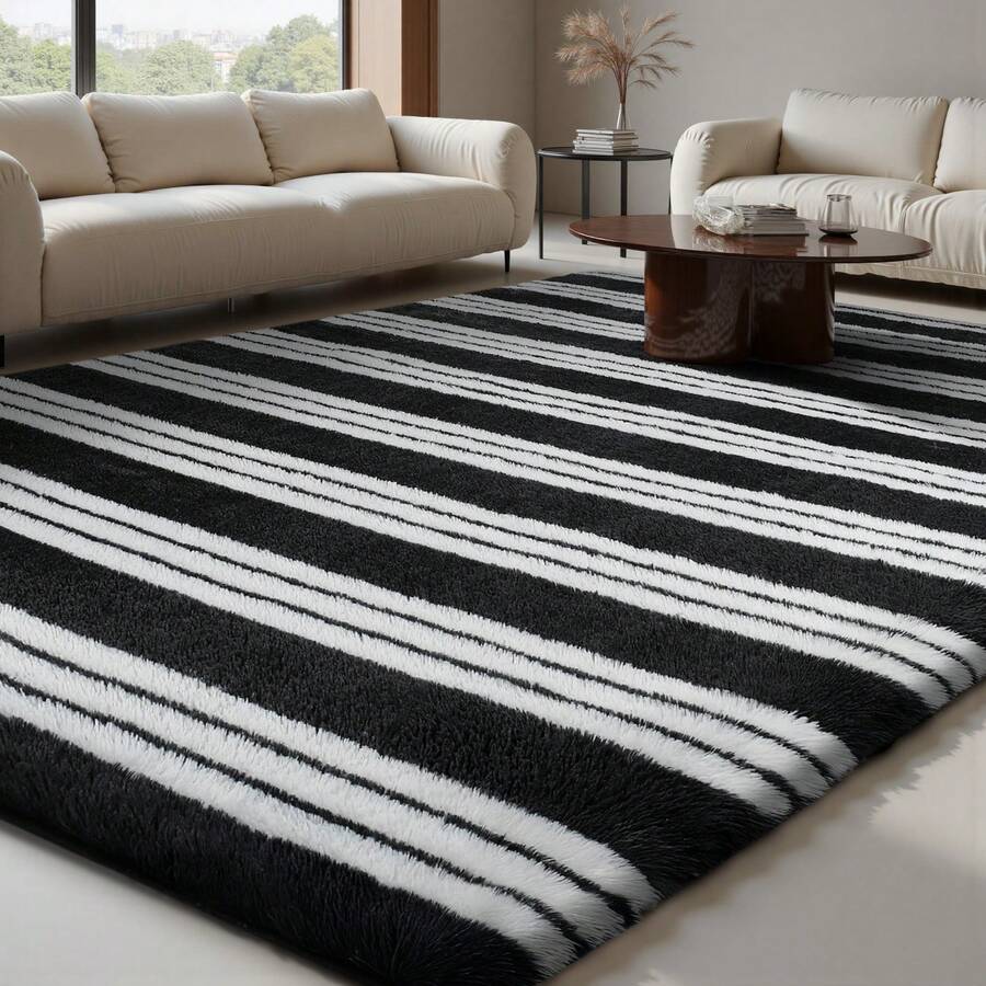 Treeboy Fluffy Area Rug Thick & Shaggy Carpet For Living Room & Bedroom Floor, Home Decor Anti-Slip Soft Carpet Floor Mat