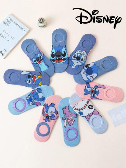 Disney 10/5 pares de calcetines tipo tobillera con diseños de Stitch y Mickey Mouse, calcetines casuales cómodos y transpirables para hombres, para el verano