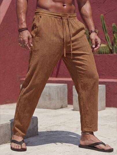 glestore Men's Retro Style Solid Color Slim Fit Pants, Elegant And Versatile, Suitable For Casual Daily Wear, Essential Item For Spring, Summer And Autumn