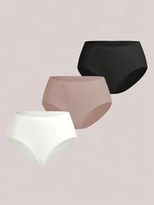 3 piezas/set Ropa interior moldeadora sin costuras de seda de hielo, de cintura media, transpirable para mujeres - Multicolor - Ver 1