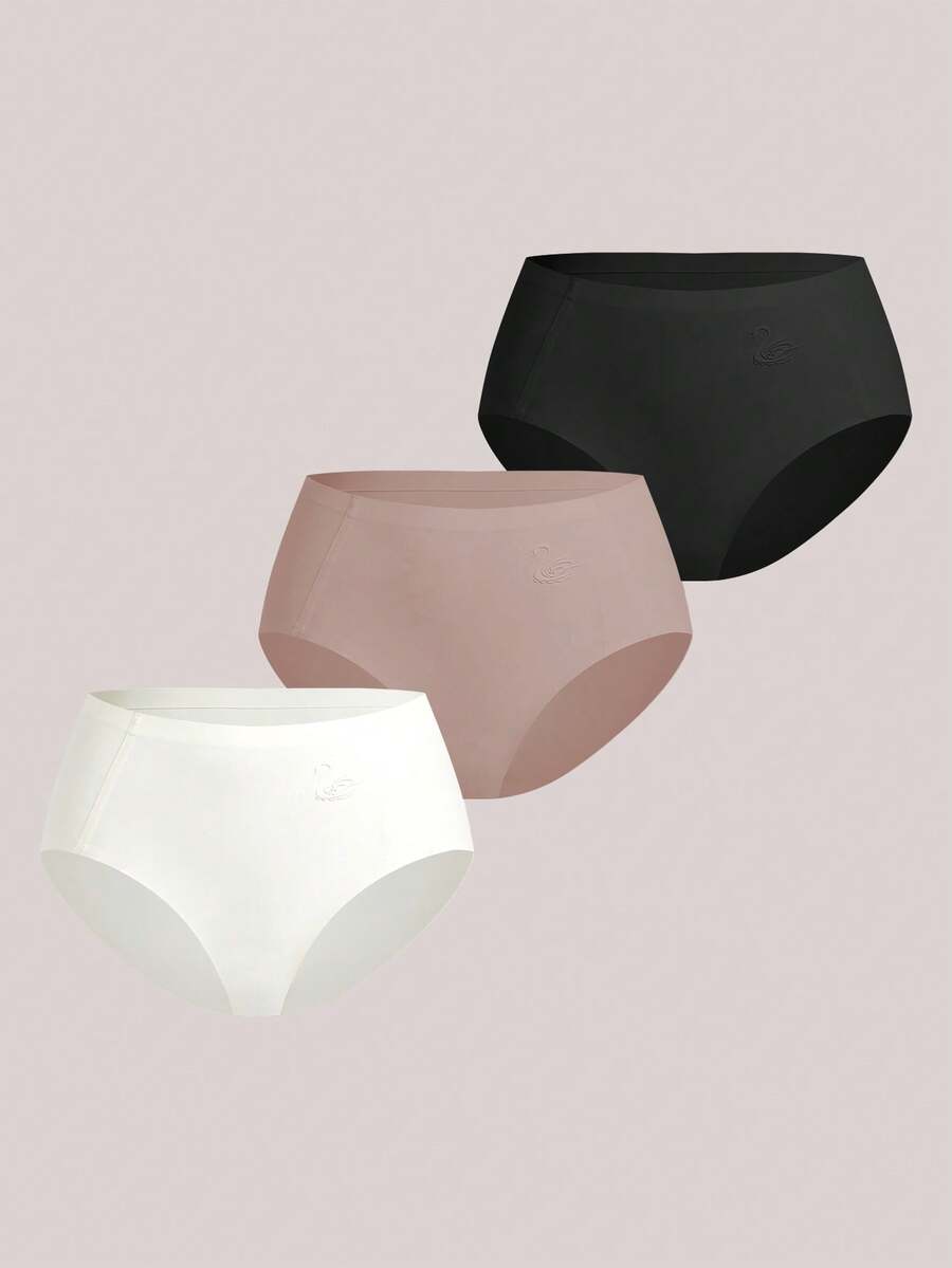 3 piezas/set Ropa interior moldeadora sin costuras de seda de hielo, de cintura media, transpirable para mujeres - Multicolor - Ver 1