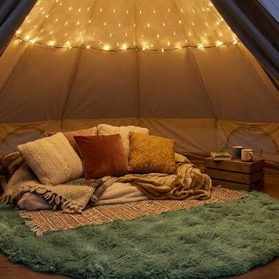 1pc Modern Minimalist Style New Olive Green Round Plush Rug | Fluffy Soft Carpet | Soft & Skin-Friendly, Machine Washable & Easy To Clean | Suitable For Living Room, Bedroom And Indoor Spaces, Portable Outdoor Camping Picnic Beach Rug - Soft And Lightweight