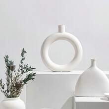 1 buc. Vază rotundă albă, arsă, simplă, nordică, design în stil Ins, recipient pentru aranjament floral pentru flori artificiale și uscate, ornament decorativ pentru camera de zi, rechizite pentru casă pentru Anul Nou, Ziua Îndrăgostiților - 1 BUC - Vizualizare 4