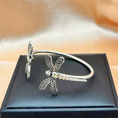 1pc Vintage Dragonfly Open Bangle Bracelet, Bohemian Fashion Bracelet Gift For Women