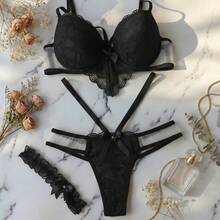 3-Piece Lingerie Set: Bra, Panties, And Leggings. Sets Include Thong Bras And Panties. - 黑色 - 查看 5